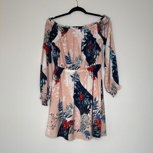 Floral Off-Shoulder Dress - Pink and Blue